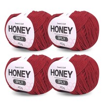 니뜨 허니 3ply 뜨개실 45g x 4p + 무료 도안 세트, 28 다크레드