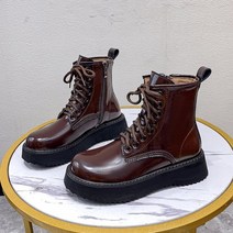 커버라이프 여성용 사이드 지퍼 가죽 통굽 워커