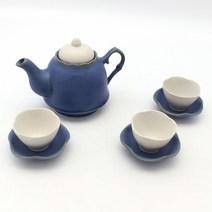 달소금 무광 도자기 주전자 + 찻잔 다기세트, 스틸블루, 1세트