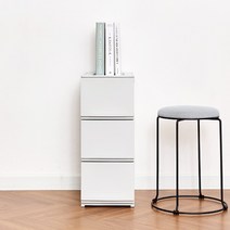 까사마루 트렌디 플렛 3단 서랍장 슬림형 250mm, 화이트 그레이