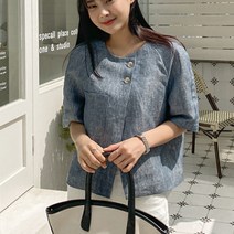 여성용 논카라넥 투버튼 린넨 자켓