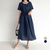 무드인더 여성용 스트랩 롱 반팔 원피스
