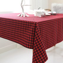 바이지미 체크 테이블보, 블랙 + 레드, 6인