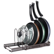 마켓플랜 길이조절 후라이팬 냄비 정리대, 브라운