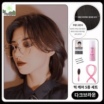 울프컷 데일리 장발 자연스러운 가발 남성, 다크브라운+빅케어 5종세트