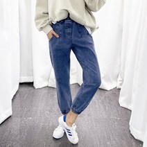 더탑 여성용 조거 바지 절개 포인트 데님 팬츠