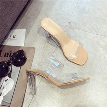 스킨색구두 살색구두 스킨색구두7cm 베이지구두 투명 pu 베이지 하이힐 여성 새로운 여름 신발 여성 패션 간결한 중공 슬립 온 오픈 발가락 캐주얼 여성 신발