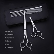 애견 미용 가위 67 인치 전문 애완 동물 가위 세트 개 손질 직선 및 숱이 고양이 머리 절단 도구, 10 7 Curved Tiny