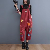 여자 점프슈트 빅사이즈 멜빵 바지 데님오버롤 봄 가을 물감 얼룩
