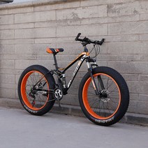 풀샥 MTB 자전거 하드테일 다운힐 26인치 팻바이크 카본 바퀴두꺼운 광폭 21단, 24단 오렌지, 24인치