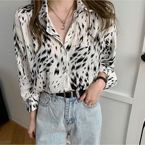호피블라우스 링클프리 셔츠 루즈핏 롱 레오파드 오버핏 블라우스