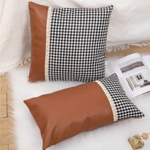 모로코 기하학적 스티칭 가죽 베개 벨벳 쿠션 술 베개 머리 받침 침대 등받이 소파 베개 커버, 모카 갈색 가죽 스티칭 하운드 투스