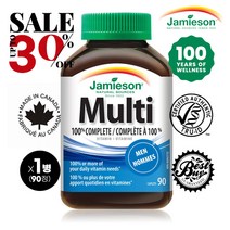 캐나다 국민 브랜드 1위 Jamieson 자미에슨 최대 60% 5+1 100% 컴플릿 성인 남성 멀티 종합비타민 100% Complete Multivitamin Man, 90캡슐(정) x 성인남성 x 1병