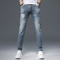 남자자수청바지 대미지 데님 남성 봄가을 트렌드 슬림 스타일리쉬 캐쥬얼 스키니 롱 팬츠 4990621540