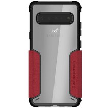 Ghostek Exec 플립 폴리오 지갑 갤럭시 S10 5G 케이스 가죽 신용 카드 홀더 무선 충전을 위한 투명 뒷면 2019 6.7 인치 레드, Red