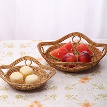 수공예 라탄 원형 엔틱 클래식 바구니 트레이 바스켓 소쿠리 홈카페 감성 인테리어소품 캠핑소품 과일 빵 다용도 수납, 세트