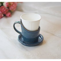 도자기 종이컵 홀더 컵홀더제작 앤틱블루 에디션2 핸드페인팅 핸드메이드, 펄블랙