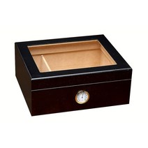 Prestige Import Group 습도계 및 가습기 포함 샬레 유리 탑 데스크탑 시가 가습기 - 용량: 20-50 - 색상: 체리, Black