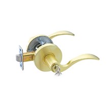 침실 방문 도어 문 레버락 금색 골드컬러 큰웨이브 손잡이 키있음 열쇠형, 1개