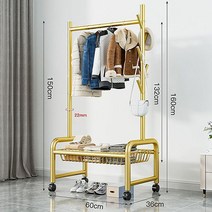 철제 스탠드 옷걸이 이동식 옷 행거 2단 수납 선반, 1단 골드 길이 60cm, 대담하고 두꺼운 22 파이프 직경