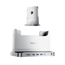 VAYDEER Mac mini스탠드 세로 도킹 스테이션 8-in-1 스위치 전원 어댑터 USB3.0 포트, 실버