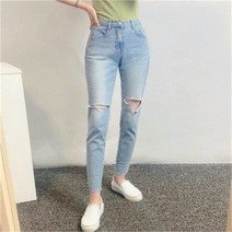 [비위치] 연청 무릎 찢청 스키니