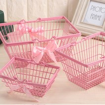 핑크 철제 바스켓 바구니 3size [핑크덕후 예쁜 빈티지 수납 사각바구니 소품 정리], S(소), 1개