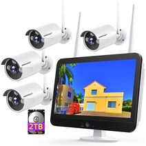 SMONET 12인치 모니터 2TB 하드 드라이브가 장착된 3MP 무선 보안 카메라 시스템 8CH WiFi 홈 감시 NVR 키트 4Pcs 실외 실내 CCTV IP 1080P보다 선, D:2TB HDD