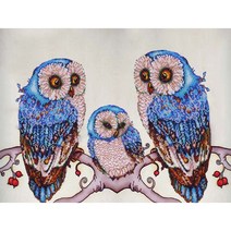지산 DIY 보석십자수 (캔버스형) 50x40cm, AD04 행복 부엉이 가족