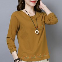 에디에퀸 봄가을 여성 오버핏 순면 라운드넥 긴팔티셔츠