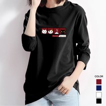 스타일아유 데일리 여성용 라운드 긴팔 티셔츠 프린트 러블리 고양이 패턴 세미 오버핏 긴팔티[AYA8TS0254]