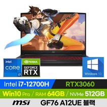 [사은품 증정!] MSI Sword GF76 A12UE 블랙 고사양 12세대 배그 롤 오버워치 17인치 게이밍 노트북 (코어i7-12700H/RTX3060), 코어i7, 512GB, 64GB, 윈도우10