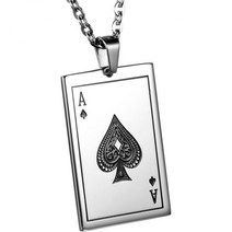 JewelryWe 실버 (은) 스테인레스 스틸 트럼프 패턴 스페이드 JQK 목걸이 남성