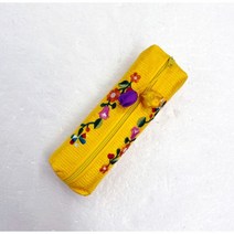 한국 전통 누비 꽃자수 필통 펜슬케이스 한국 기념품 외국인선물 라이온스선물 바이어선물 홈스테이선물 단체선물, 노랑