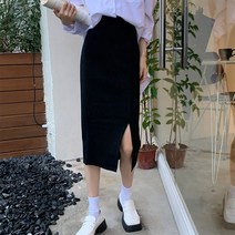 oshu / 여성 베이직 수수한 롱다리 훈녀 트임 니트 롱스커트