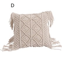 기절 커플 팔베개 Aqumotic-보헤미안 패턴 꼰 로프 태슬 베개 커버 손으로 만든 쿠션 그물 소파 1 피스 장, 04 beige_01 45x45cm