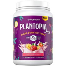비건 단백질 파우더 purely Inspired plantopia 실크처럼 매끄러운 식물 기반 단백질 파우더 여성 및 남성용 글루텐 프리 식물 단백질 파우더 유제품 프리 콩 프리, Strawberry Banana Split