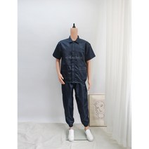 [제전복 반팔투피스] Y카라 네이비 상하작업복 상하복 크린룸용 크린룸용작업복 방진복 크린룸 정전기방지 정전기방지옷 무진복 반도체 이에스디마트, Y카라, 네이비, 1개