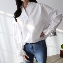 NewCare 여성 셔츠 루즈핏 남방 소매 리본 언발 셔츠