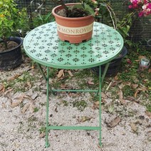 접이식 빈티지 앤틱 야외 실내 철제 인테리어 의자 테이블 세트 원형 오래된 옛날 촬영 녹 녹슨 느낌 카페 감성 북유럽 외국 분위기 소품 정원 마당 테라스 베란다 발코니 하비리아, 녹색 테이블1개