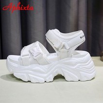 Aphixta-새로운 버클 높이 증가 캔버스 플랫폼 샌들 여성 3.15 인치 웨지 힐 신발 후크 및 루프 두꺼운 바닥 슬라이드