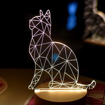 걸스코코 3D LED 고양이 무드등 감성조명 USB무드등, 우드(소), 앉아있는고양이(우드_소)