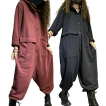 M-4XL/3컬러/빅포켓/후드 점프수트/날씬해보이는/무지 점프수트/빈티지 여성용 점프슈트