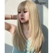 여자 자연스러운 금백발가발 탈색 긴머리 금발가발 풀헤드기어, 프리, 옵션 F