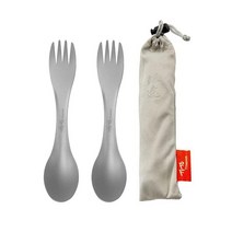TiTo Titanium Spork 2-in-1 스푼 포크 및 나이프 경량 캠핑 용품 야외 여행 하이킹 배낭여행 및 피크닉을 위한 친환경 식기류 천 케이스 포함 (원형, Round 2 pack