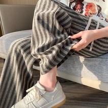 Makone 여성용 봄여름 바지스트라이프 와이드 캐주얼 팬츠 여 나른 패션 스트레이트 스트링 조거 슬림해 보이는 와이드 팬츠
