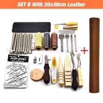 전문 손 바느질 가죽 공예 도구 키트 안장 그루버 스티칭 펀치 조각 작업 세트 DIY 액세서리용, SET B With Leather