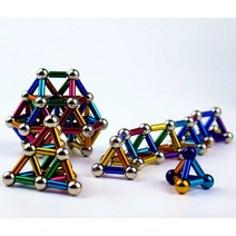자석 막대 자석놀이 자석볼 세트 장난감 퍼즐, 컬러스틱 24mm 72개 + 볼 54개