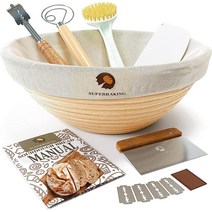 Superbaking Banneton 빵 가공 바구니 세트 타원형 25.4cm(10인치) 사워도우 방지 바구니 빵 만들기 도구 용품 빵 베이킹 용품 장인 빵 키트 베이커를, Round