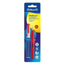 Pelikan Pelikano 만년필 미디엄 펜촉 레드 로얄 블루 잉크 카트리지 2개가 포함된 펜 1개(971234), Red, Medium Nib